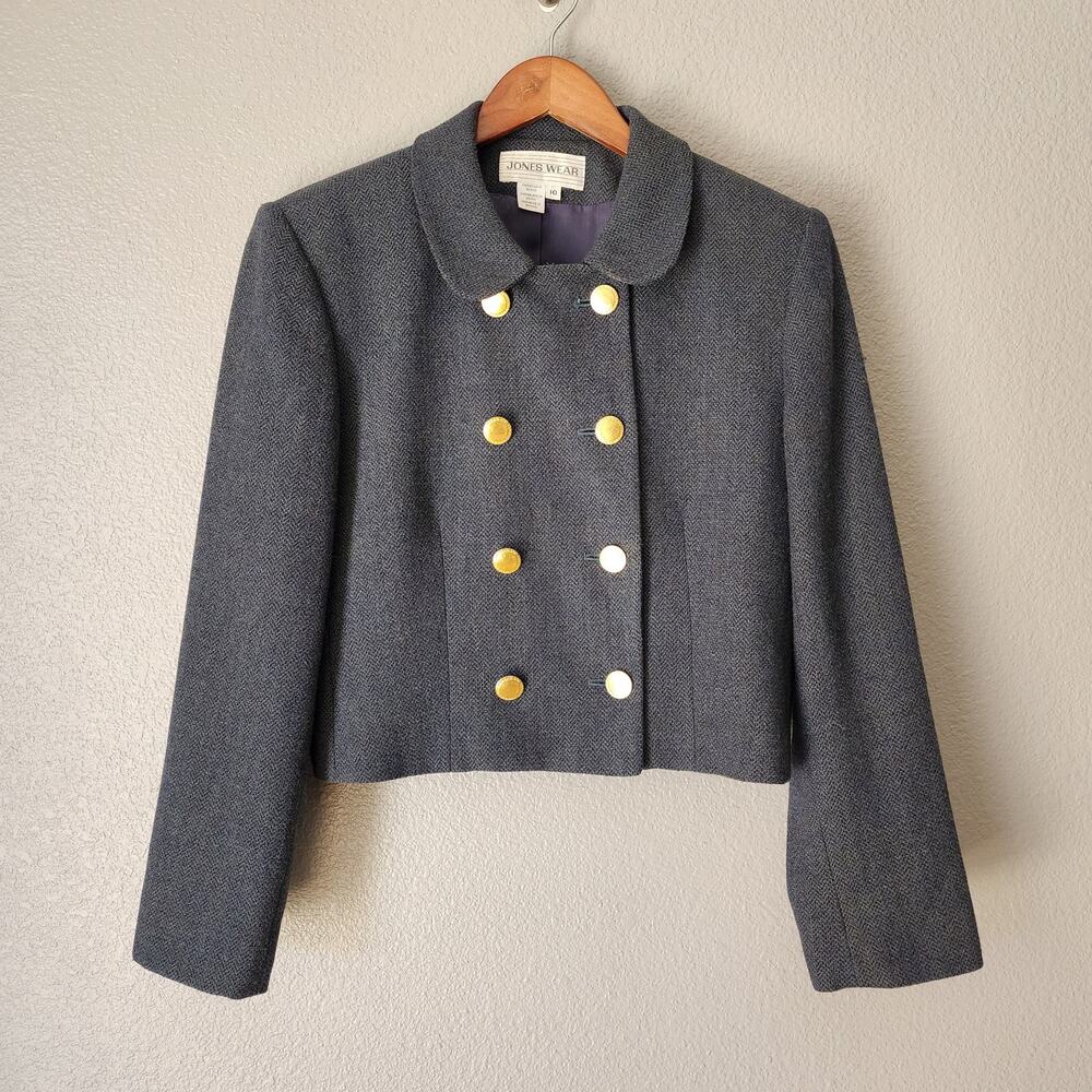 Vintage 80s,90s Double Breasted Cropped Wool Peacoat Jones New York